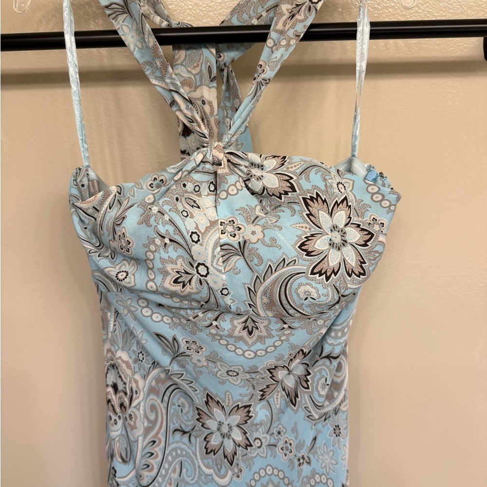 Ann Taylor Strapless Light Blue Paisley Dress - Picture 2 of 8